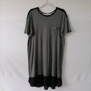 Simply Vera Vera Wang Womens Black White Ruffle Neck Stripe T-Shirt Dress Size L